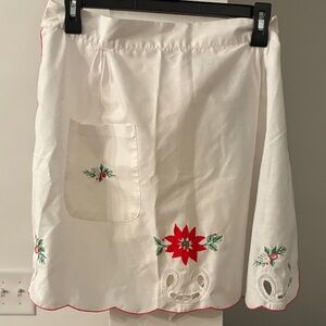Embroidered White Apron with Red Floral‎ Accents